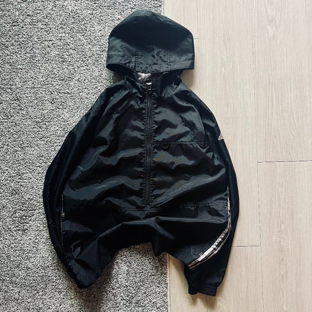 Vintage 90's Adidas Rain Jacket Half Zip Hoodie Black Men's Medium Cut Tag